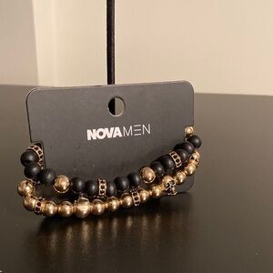 Black and Gold Skull Beaded Bracelet Set